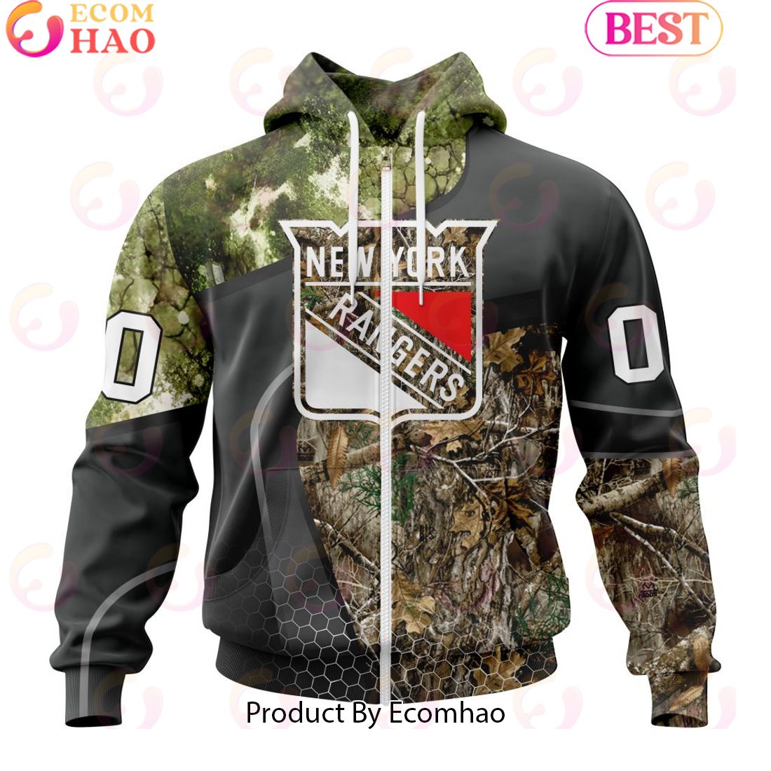 Personalized NHL New York Rangers Special Hunting Camo Design Full Printed Hoodie