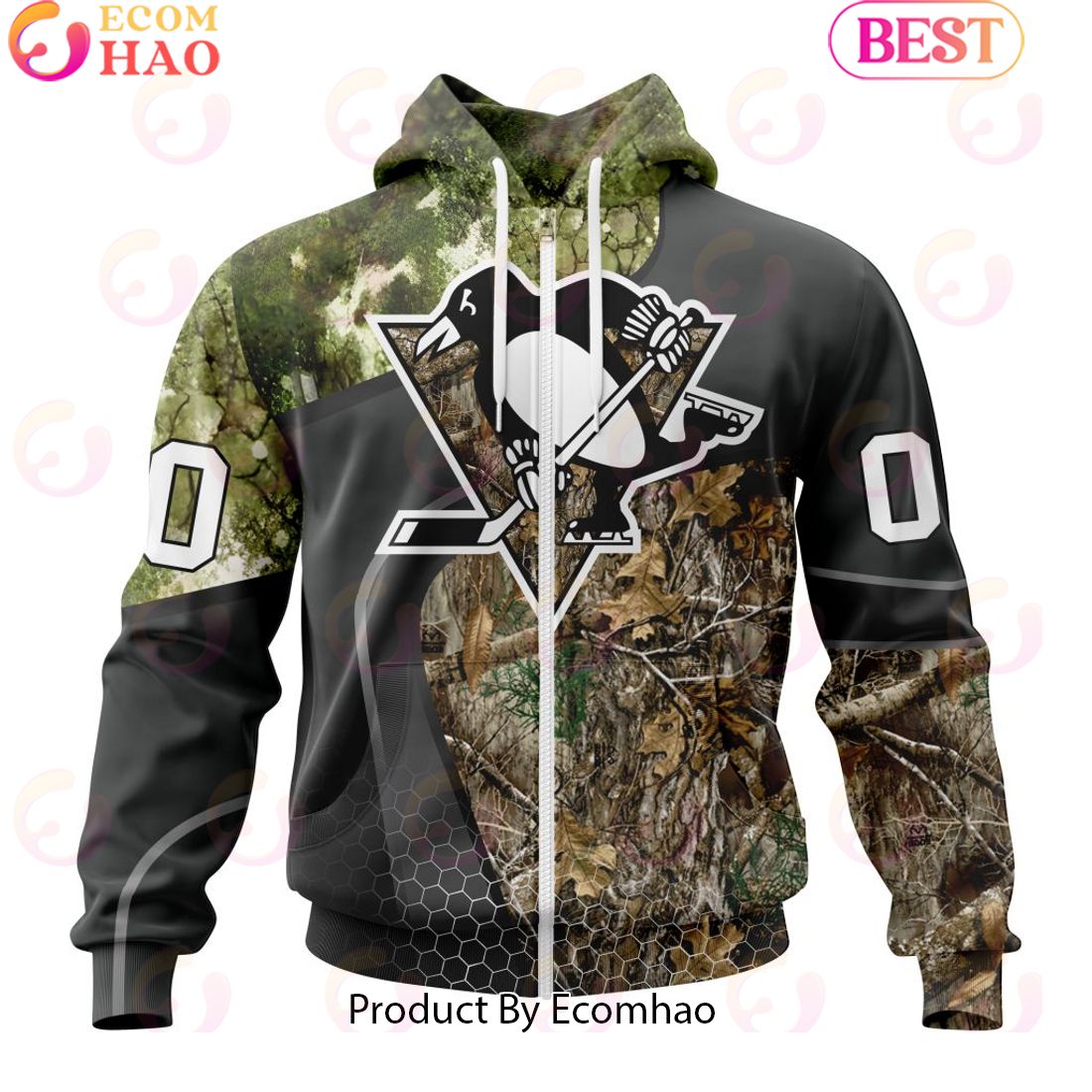 Personalized NHL Pittsburgh Penguins Special Hunting Camo Design Full Printed Hoodie