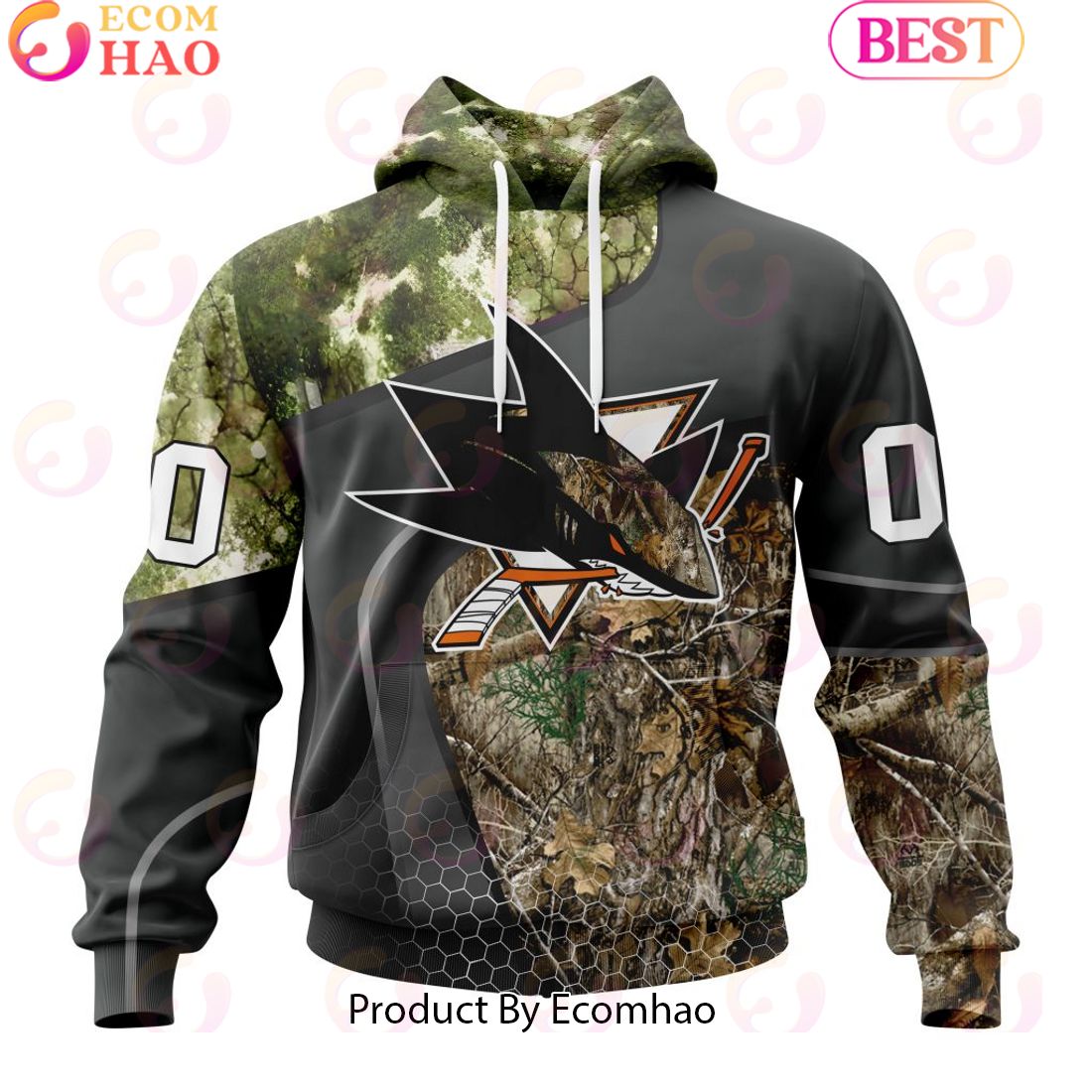 Personalized NHL San Jose Sharks Special Hunting Camo Design Full Printed Hoodie