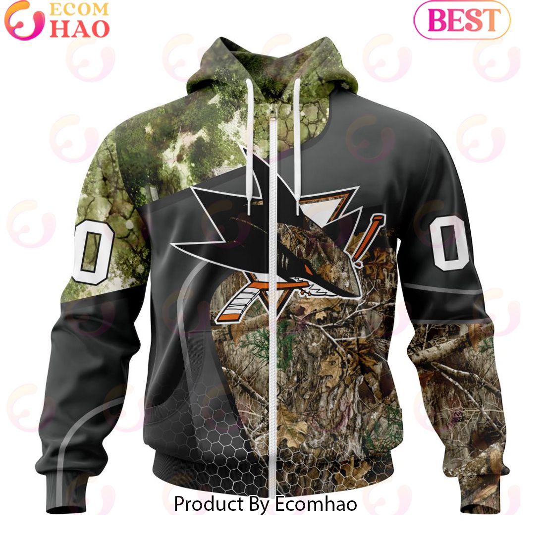 Personalized NHL San Jose Sharks Special Hunting Camo Design Full Printed Hoodie