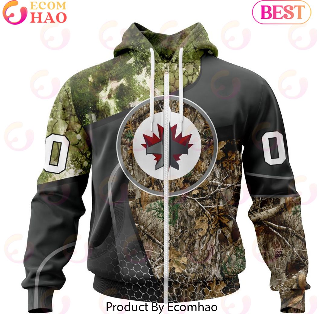 Personalized NHL Winnipeg Jets Special Hunting Camo Design Full Printed Hoodie