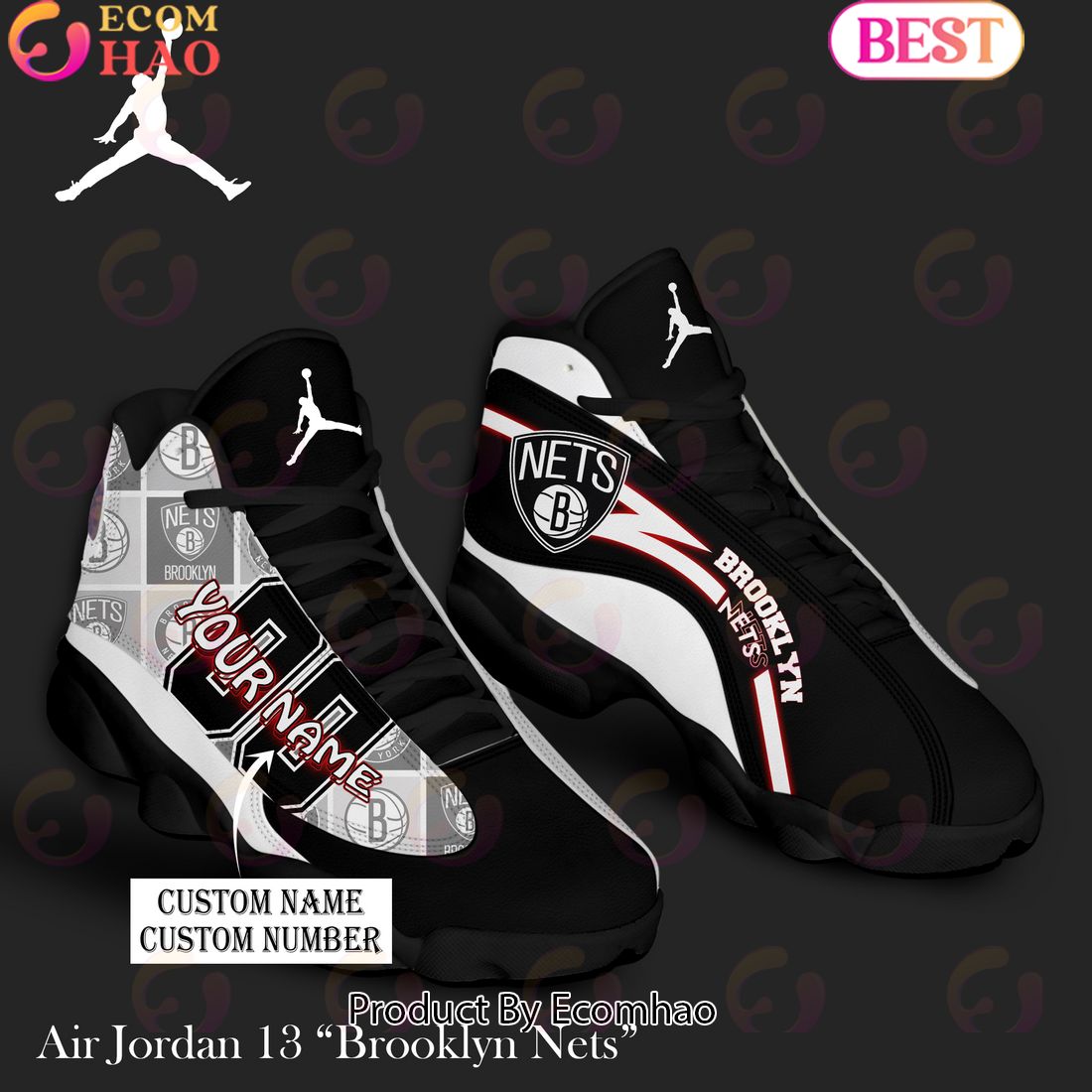 NBA Brooklyn Nets 3D Custom Name And Number Air Jordan 13