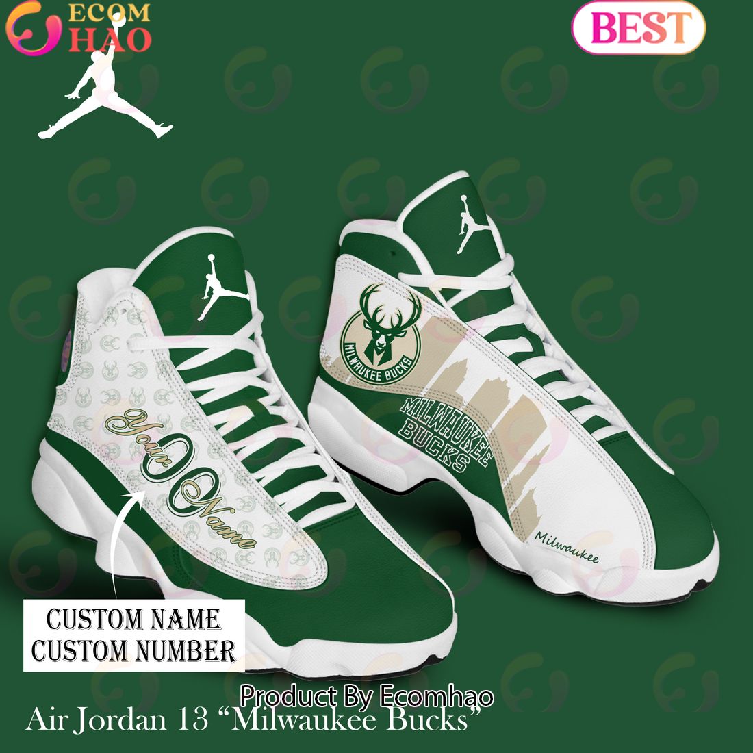 NBA Milwaukee Bucks Personalized Name And Number Premium Air Jordan 13