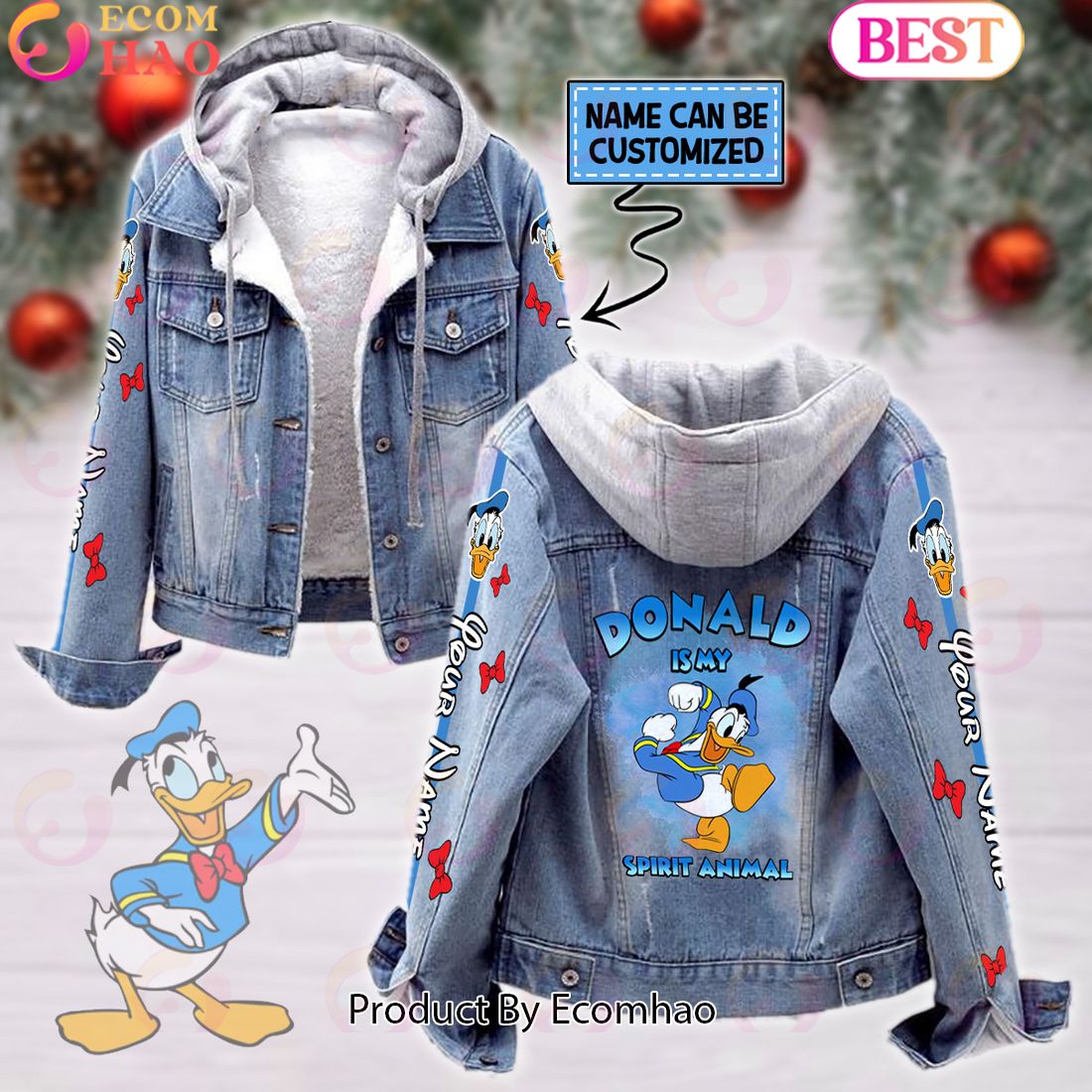 Custom Name Donald Duck Is My Spirit Animal Designed Hooded Fleece Denim Jacket