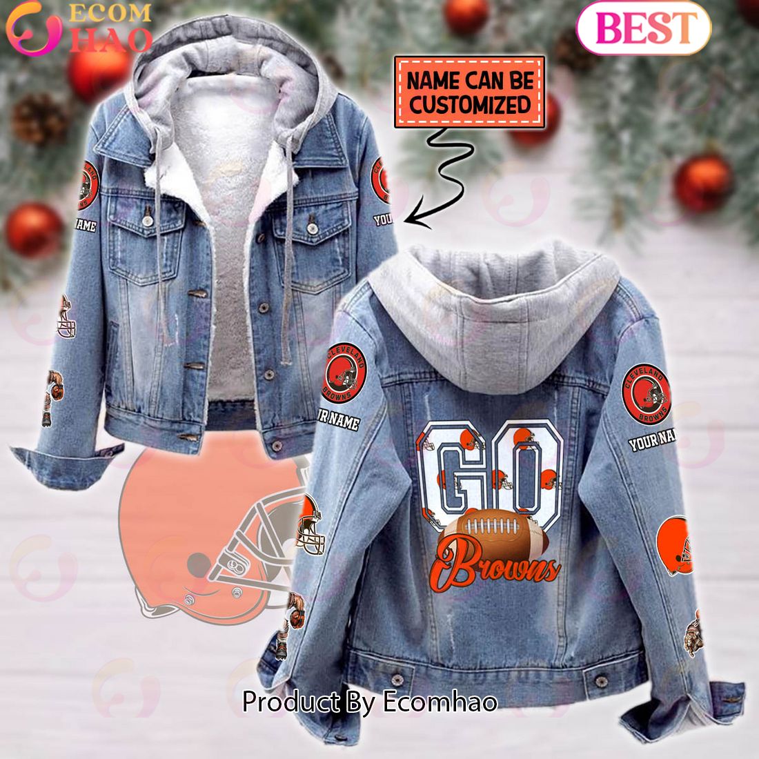 Custom Name Go Broncos Mascot Designed Fleece Hooded Denim Jacket