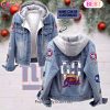 Custom Name Go Ravens Mascot Designed Fleece Hooded Denim Jacket