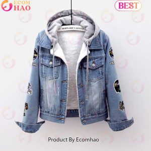 Custom Name Go Ravens Mascot Designed Fleece Hooded Denim Jacket