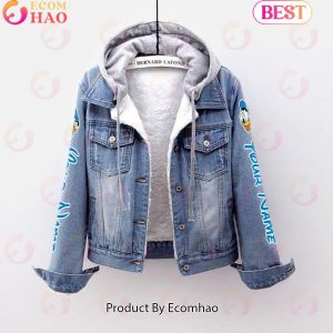 Custom Name Just A Girl Loves Donald Duck Designed Hooded Fleece Denim Jacket