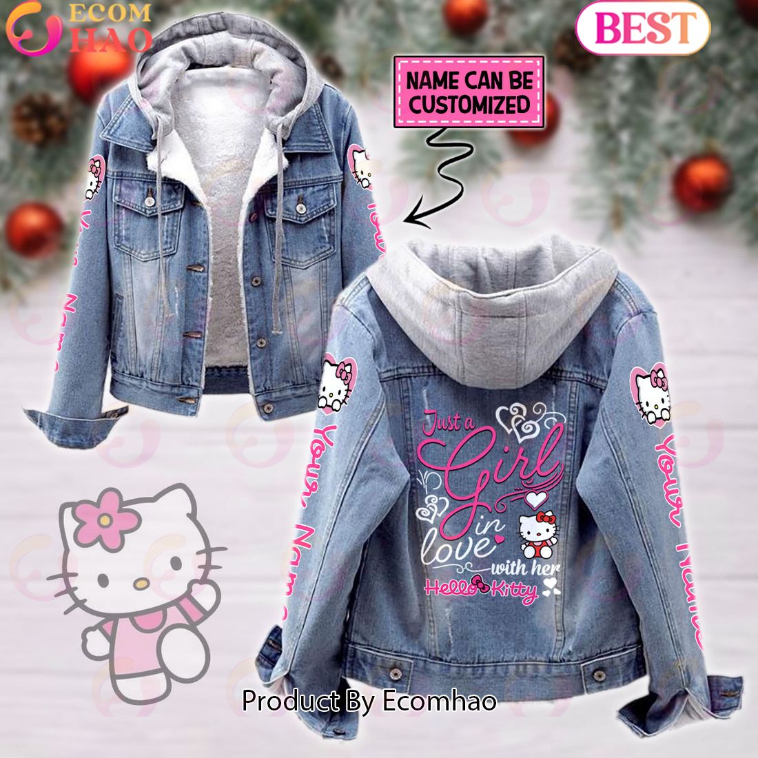 Custom Name Just A Girl Loves Tweety Designed Hooded Fleece Denim Jacket