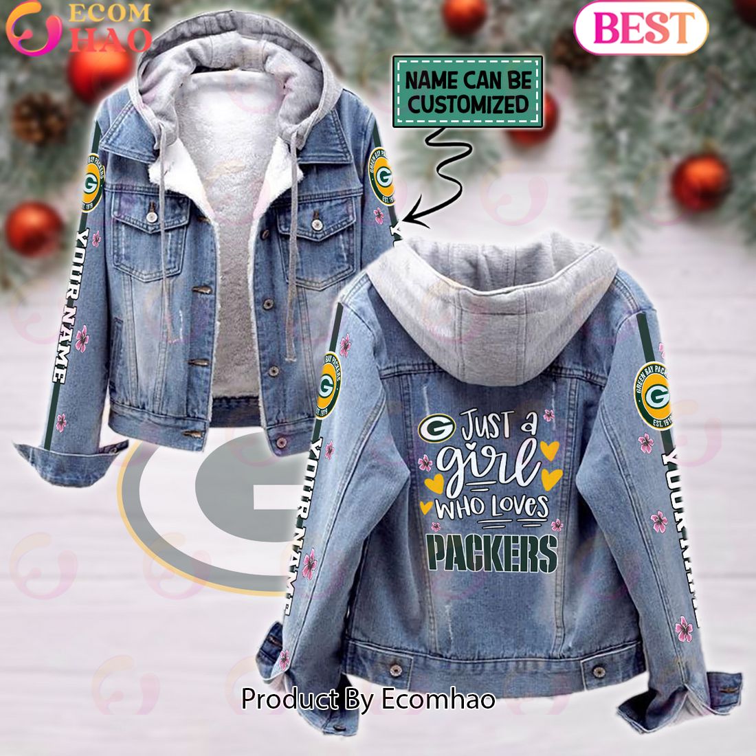 Custom Name Just A Girl Loves Lions Designed Fleece Hooded Denim Jacket