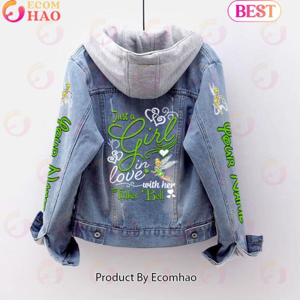 Custom Name Just A Girl Loves Tinker Bell Designed Hooded Fleece Denim Jacket