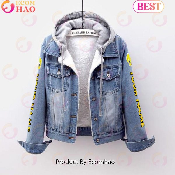 Custom Name Just A Girl Loves Tweety Designed Hooded Fleece Denim Jacket