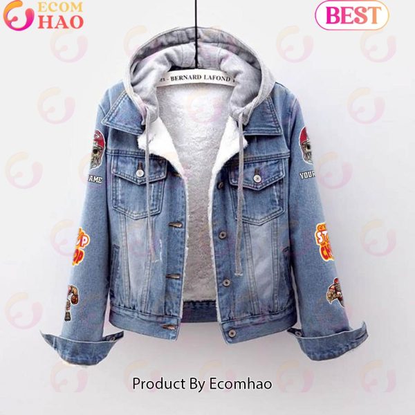 Custom Name Never Mess With the KC Chiefs Designed Fleece Hooded Denim Jacket