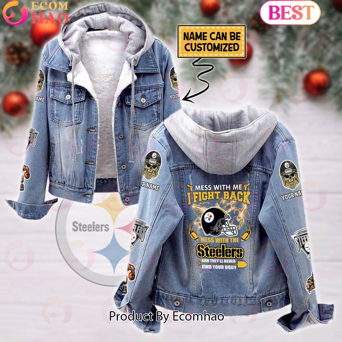 Custom Name Never Too Old For Stitch Designed Hooded Fleece Denim Jacket