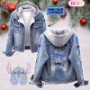 Custom Name Never Underestimate A Woman Loves Hello Kitty Designed Hooded Fleece Denim Jacket