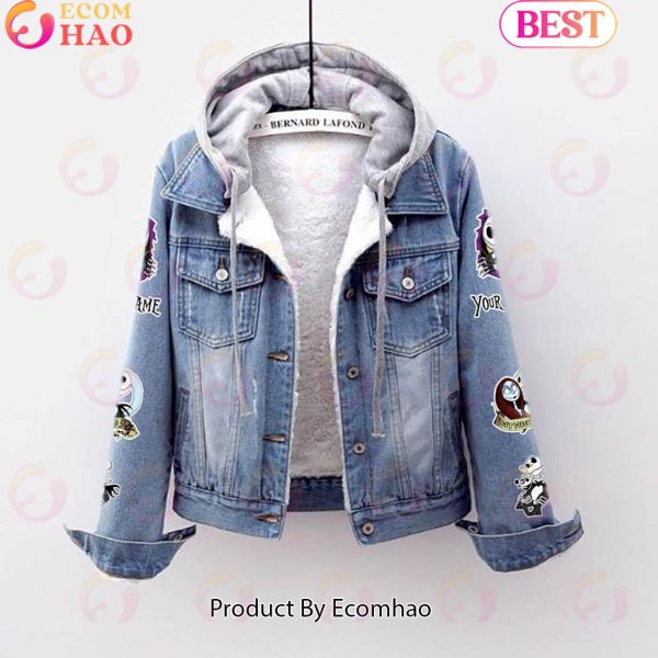 Custom Name Never Underestimate A Woman Loves Jack Skellington Designed Hooded Fleece Denim Jacket