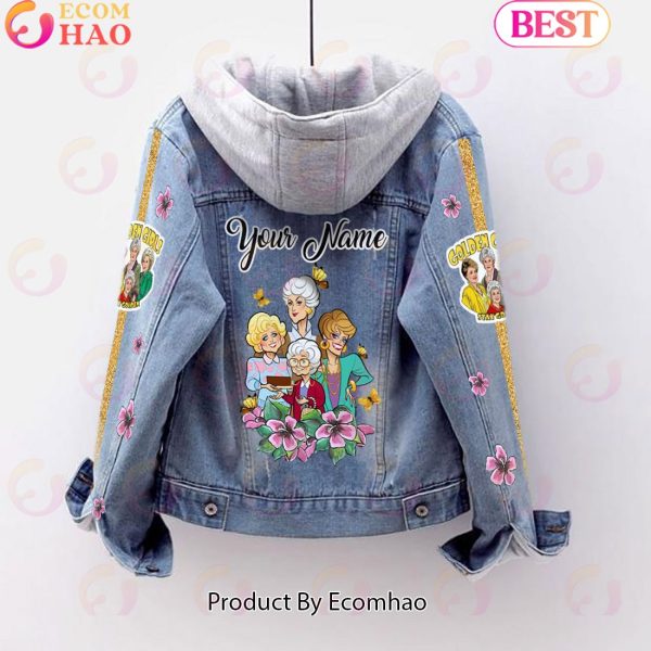 Custom Name Golden Girls Pink Flower Pattern Designed Hooded Denim Jacket