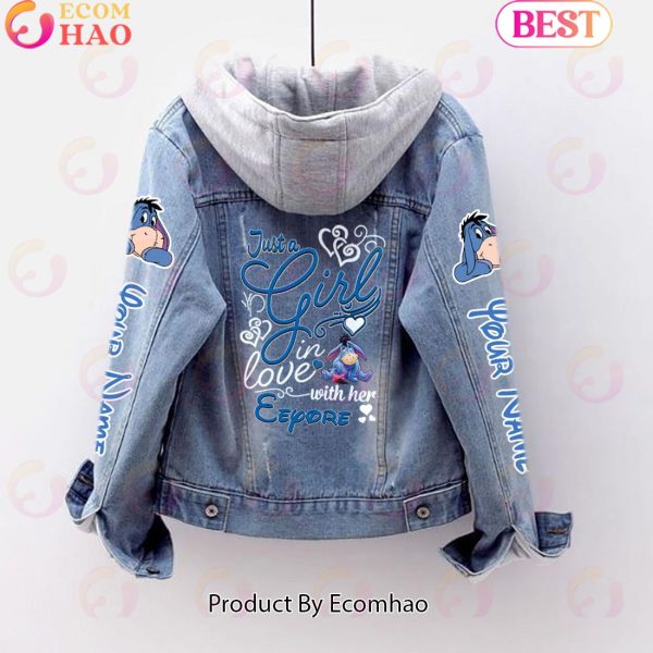 Custom Name Just A Girl Loves Eeyore Designed Hooded Fleece Denim Jacket
