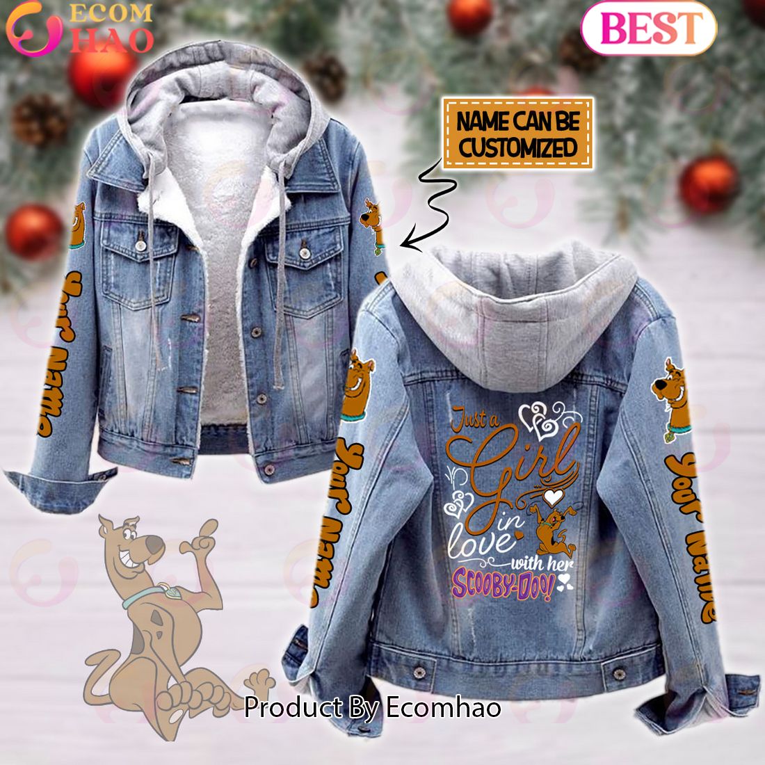 Custom Name Mickey Mouse Is My Spirit Animal Designed Hooded Fleece Denim Jacket