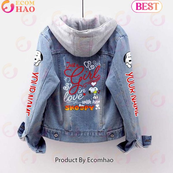 Custom Name Just A Girl Loves Snoopy Designed Hooded Fleece Denim Jacket