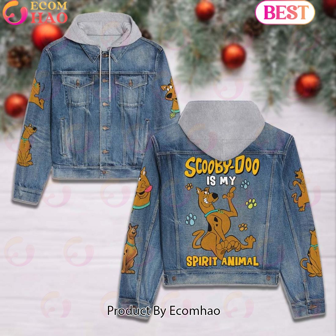 Custom Name Minnie Mouse Is My Spirit Animal Designed Hooded Fleece Denim Jacket