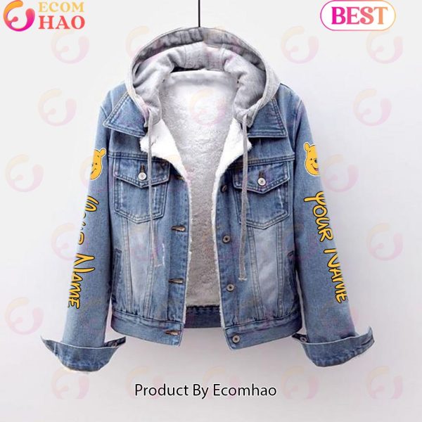 Custom Name Just A Girl Loves Winnie the Pooh Designed Hooded Fleece Denim Jacket