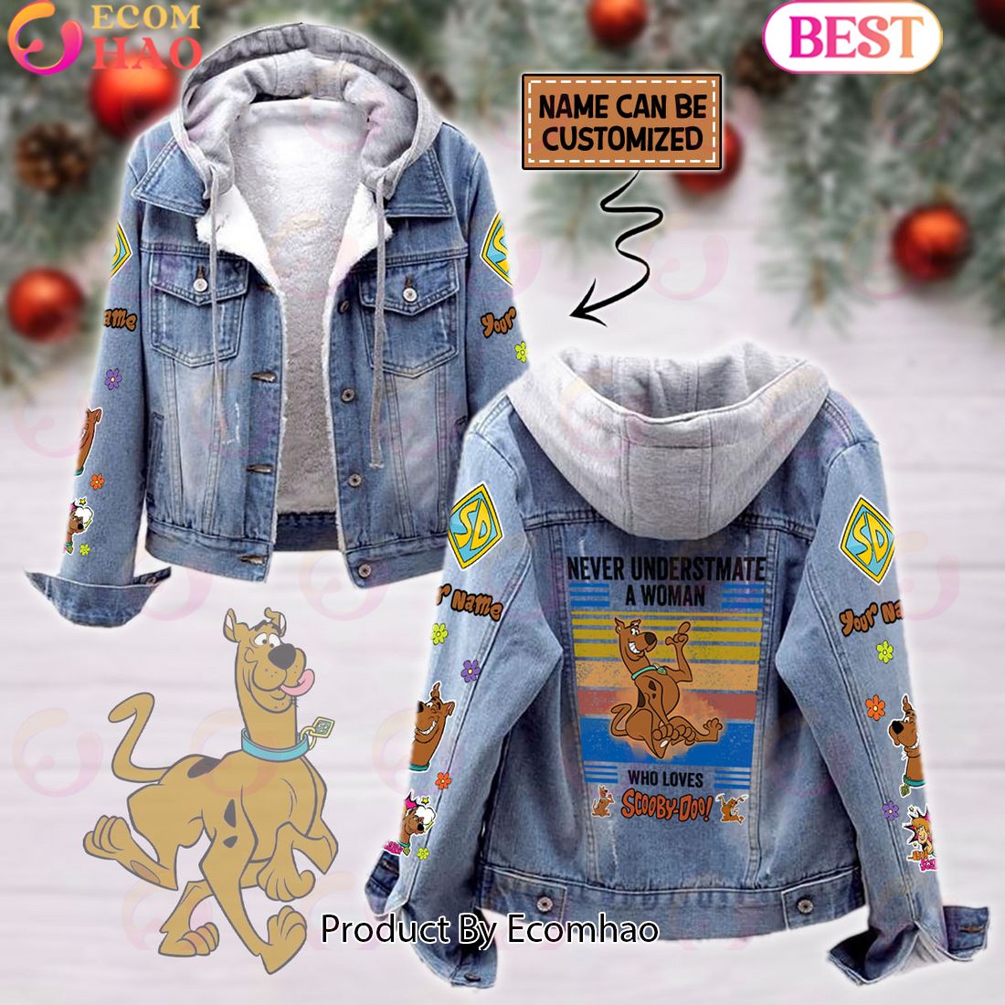 Custom Name Never Underestimate A Woman Loves Scooby-doo Designed Hooded Denim Jacket