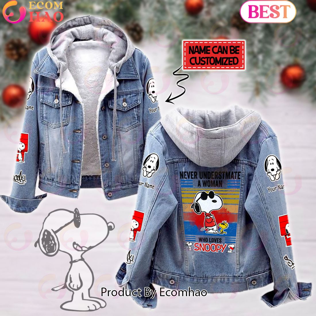 Custom Name Never Underestimate A Woman Loves Mickey Mouse Designed Hooded Fleece Denim Jacket