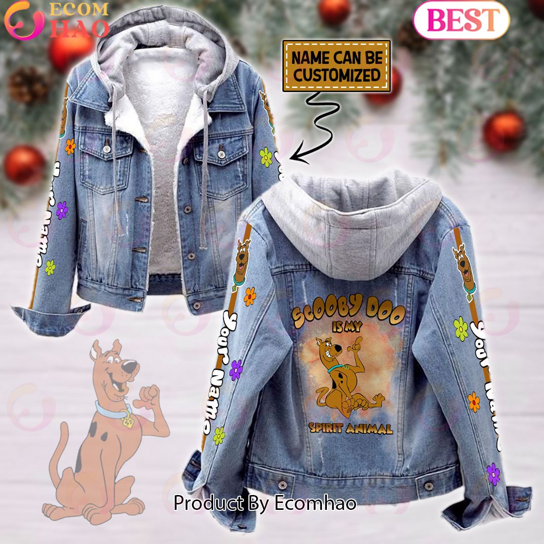 Custom Name Never Underestimate A Woman Loves Snoopy Designed Hooded Fleece Denim Jacket