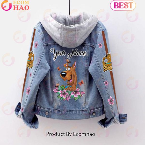 Custom Name Scooby-Doo Pink Flower Pattern Designed Hooded Fleece Denim Jacket