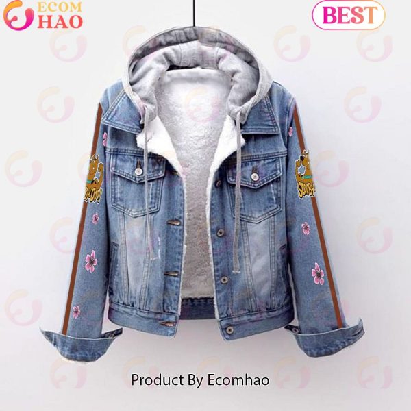 Custom Name Scooby-Doo Pink Flower Pattern Designed Hooded Fleece Denim Jacket