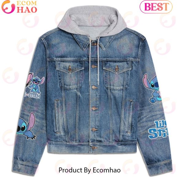 Stitch Pattern Designed Hooded Fleece Denim Jacket