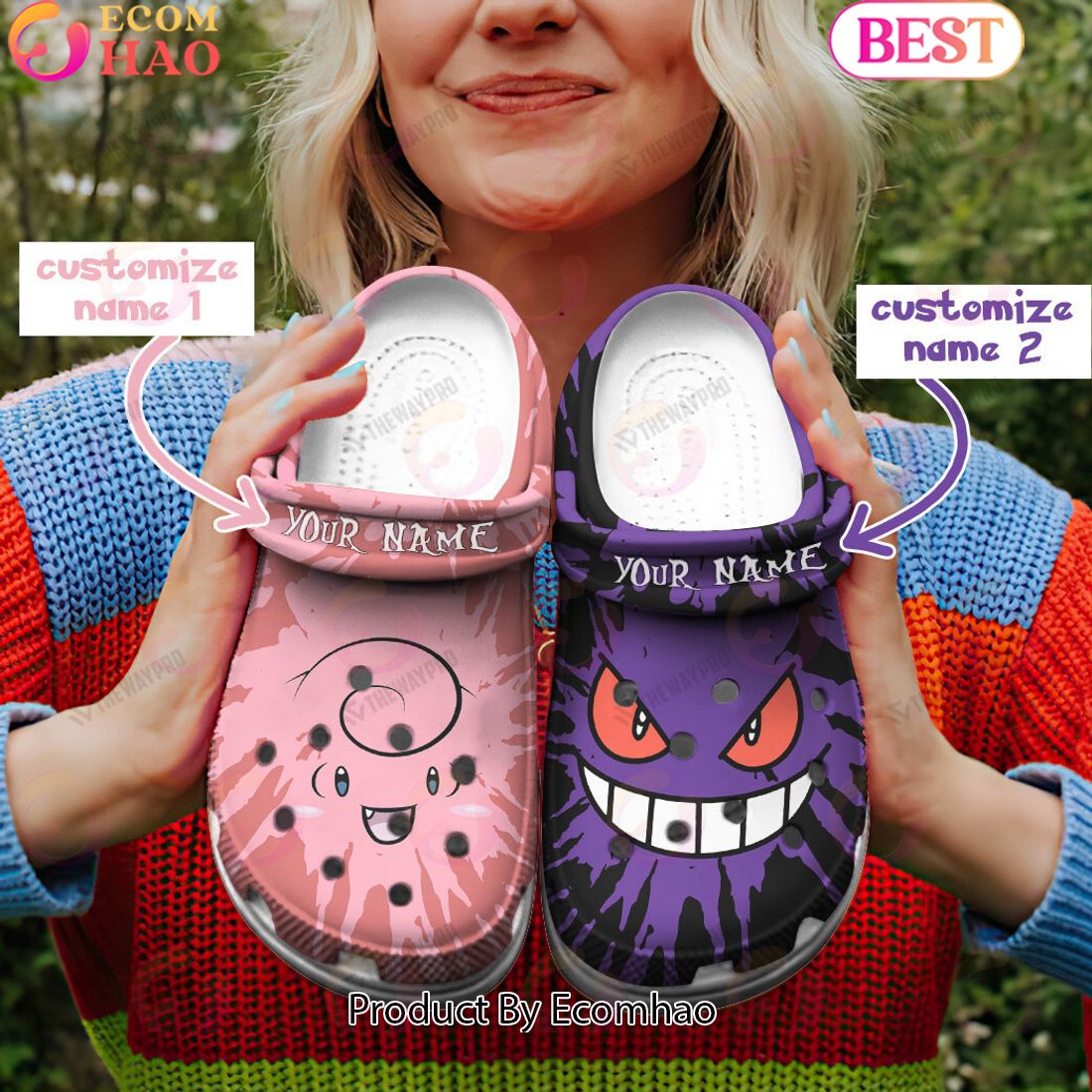 Gengar And Clefable Tie Dye Face Custom Classic Clogs