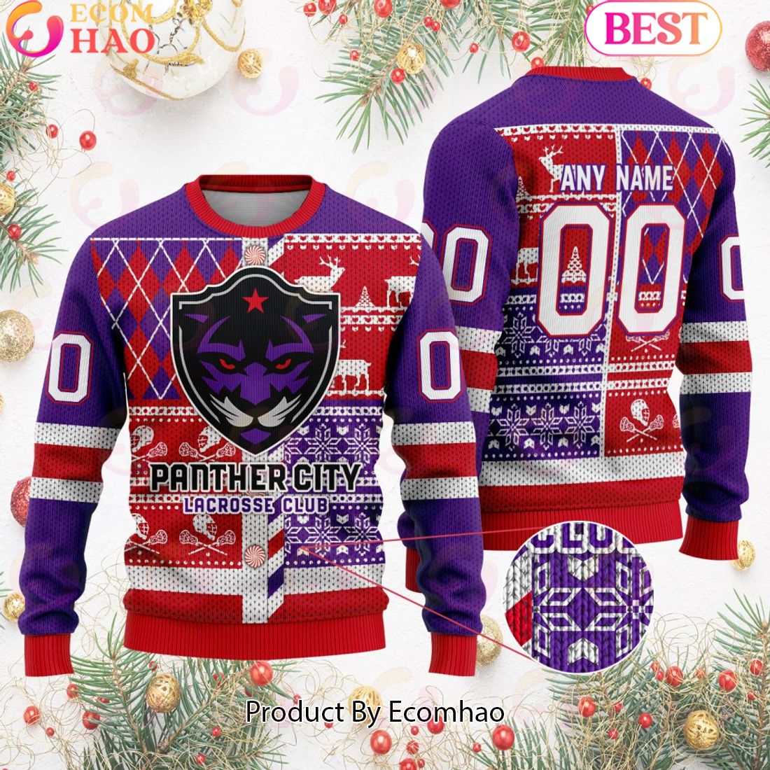 Panther City Lacrosse Club Special Design Big Logo Ugly Christmas Sweater