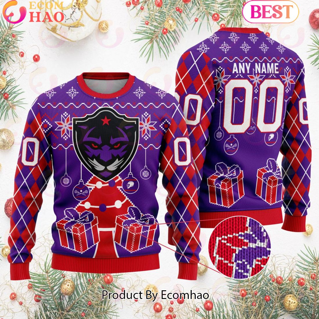 Panther City Lacrosse Club Special Design Merry Matchup Light-Up Ugly Christmas Sweater