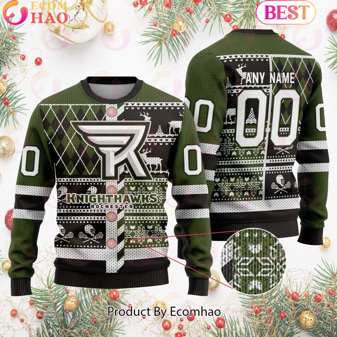 Rochester Knighthawks Special Design Big Logo Ugly Christmas Sweater