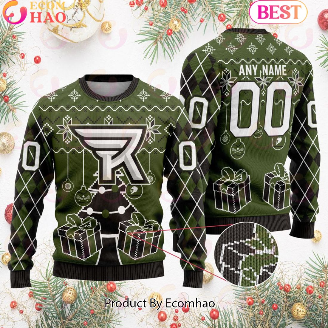 Rochester Knighthawks Special Design Merry Matchup Light-Up Ugly Christmas Sweater