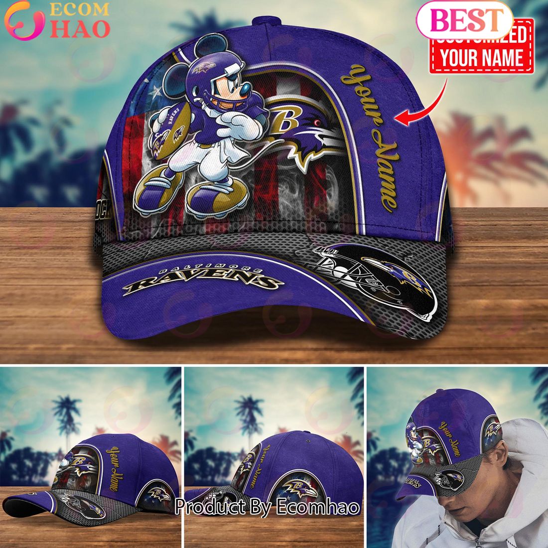 NFL Baltimore Ravens Mickey Cap Trending New Arrivals Custom Cap