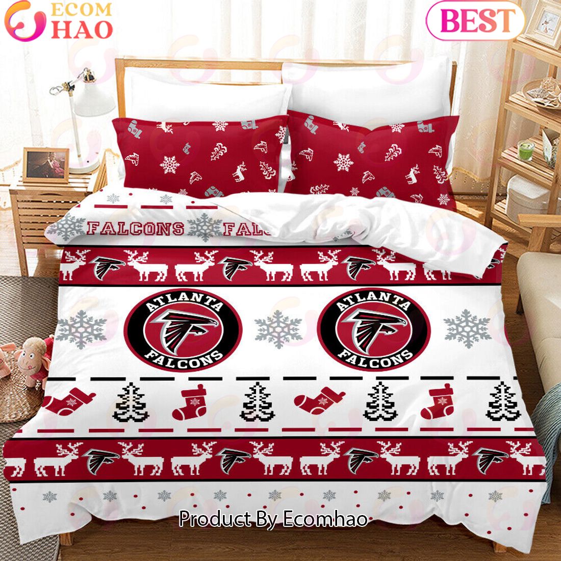 NFL Atlanta Falcons Special Christmas Design Bedding Set