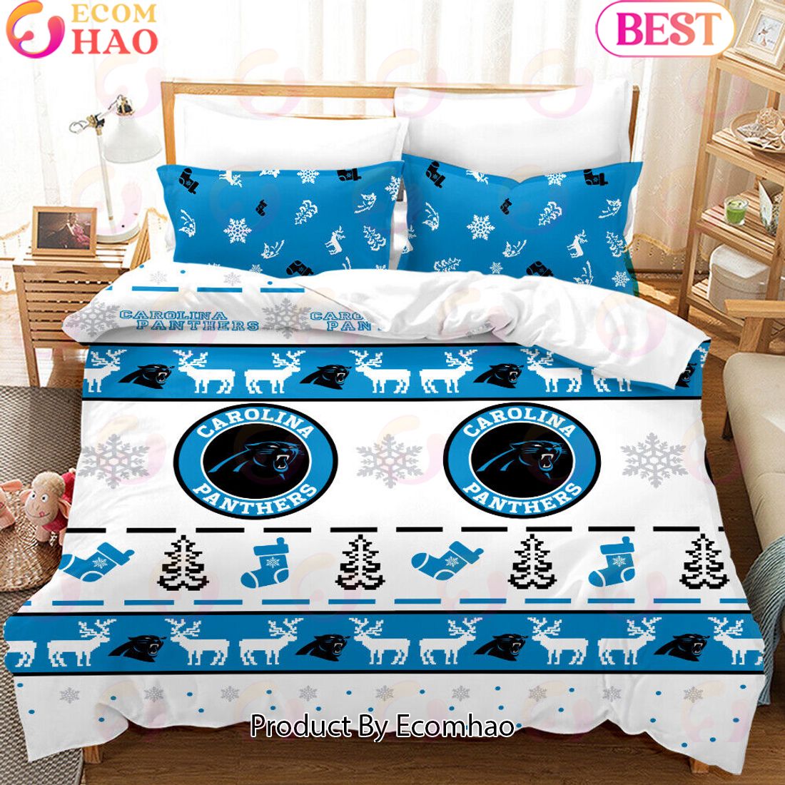 NFL Carolina Panthers Special Christmas Design Bedding Set