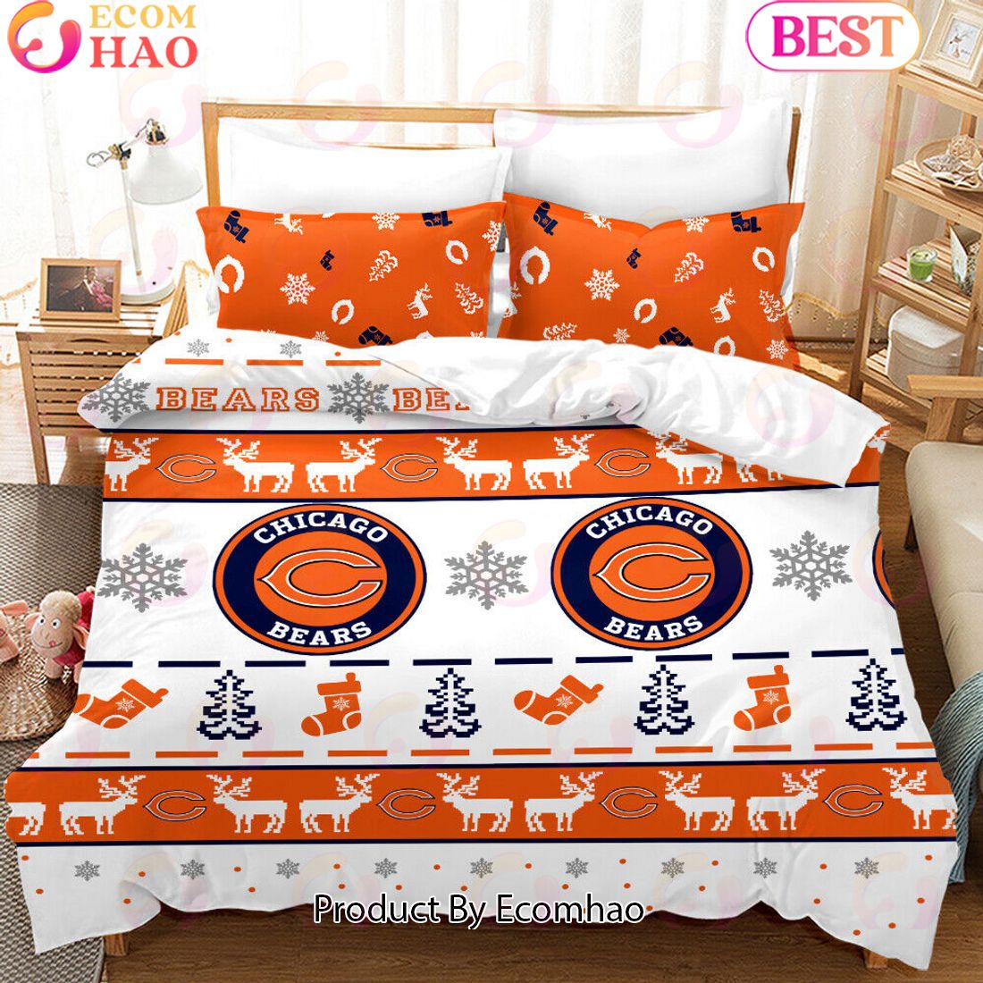 NFL Chicago Bears Special Christmas Design Bedding Set