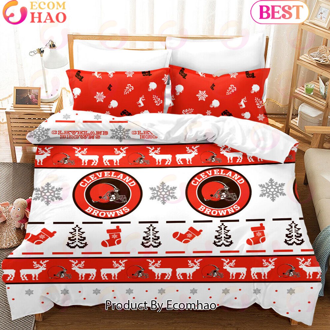 NFL Cleveland Browns Special Christmas Design Bedding Set