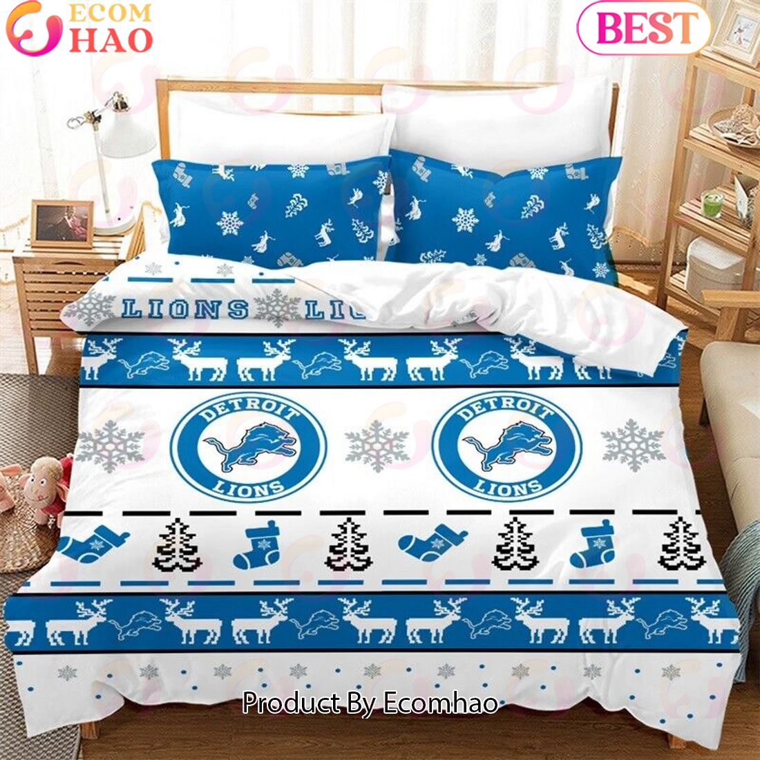 NFL Detroit Lions Special Christmas Design Bedding Set