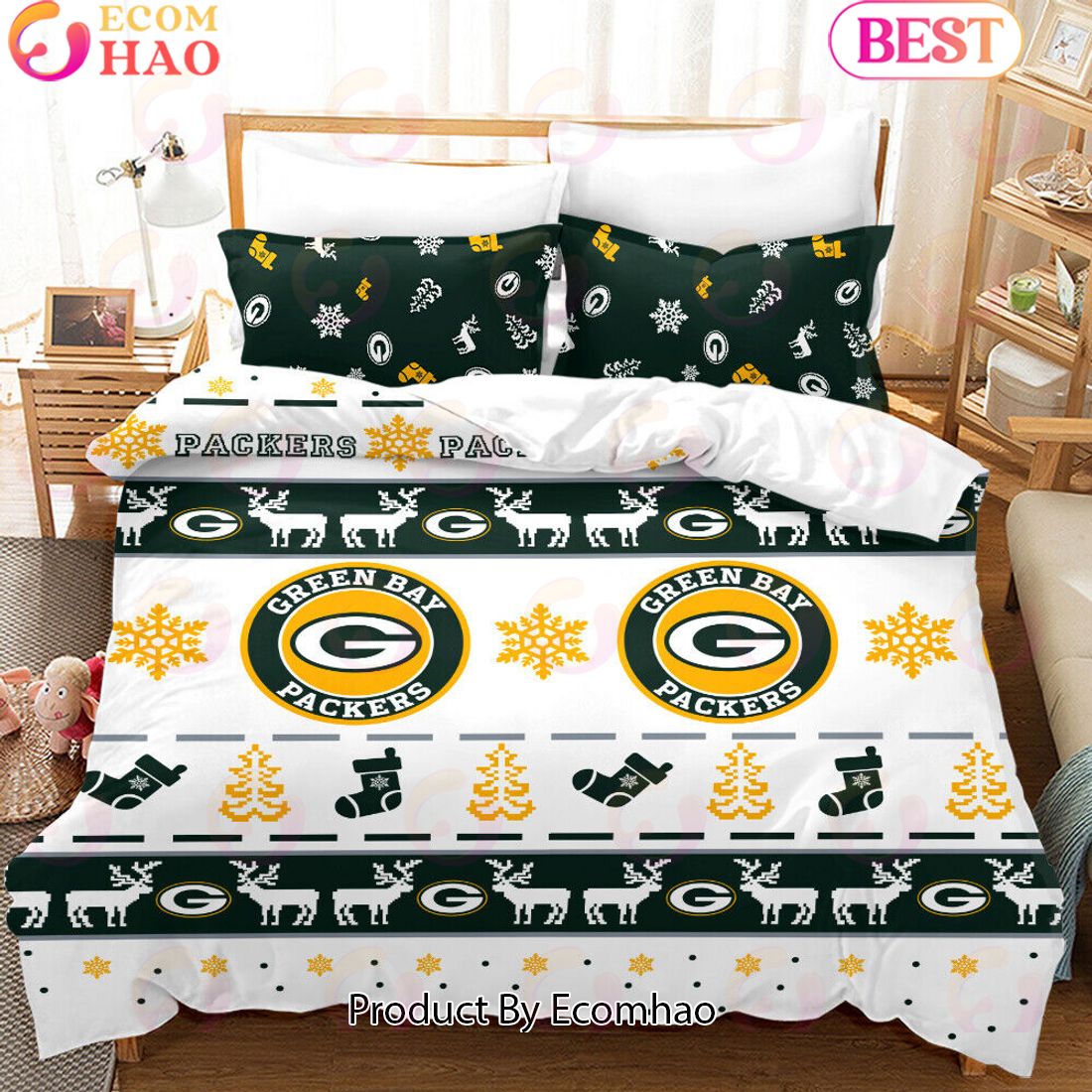 NFL Green Bay Packers Special Christmas Design Bedding Set