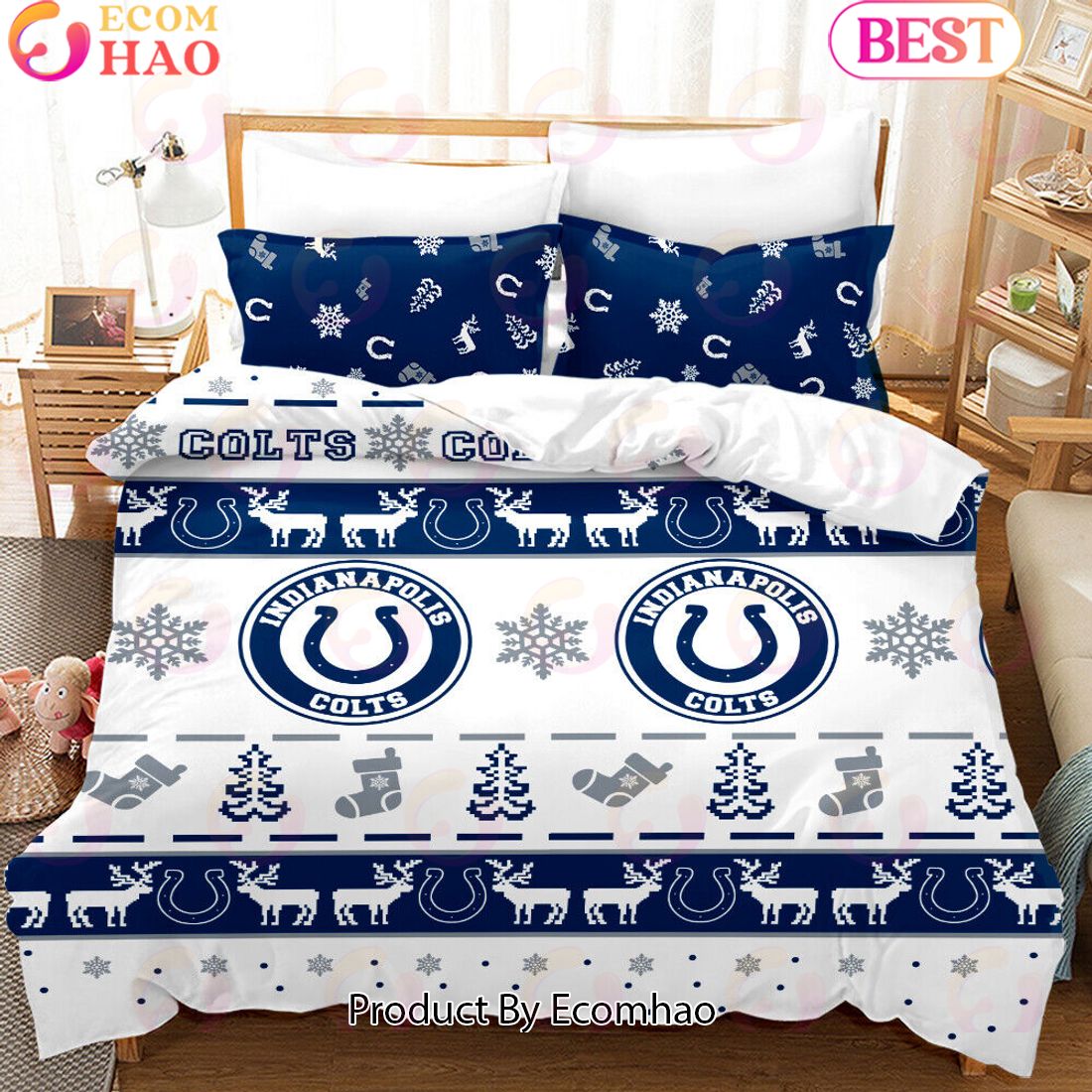 NFL Indianapolis Colts Special Christmas Design Bedding Set