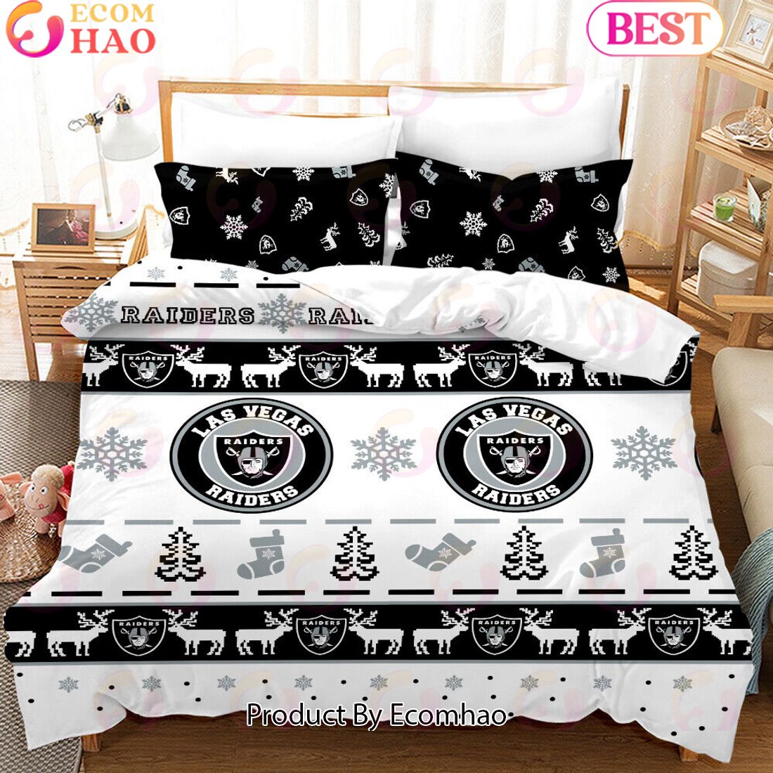 NFL Las Vegas Raiders Special Christmas Design Bedding Set