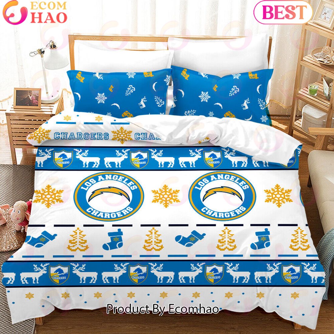 NFL Los Angeles Chargers Special Christmas Design Bedding Set