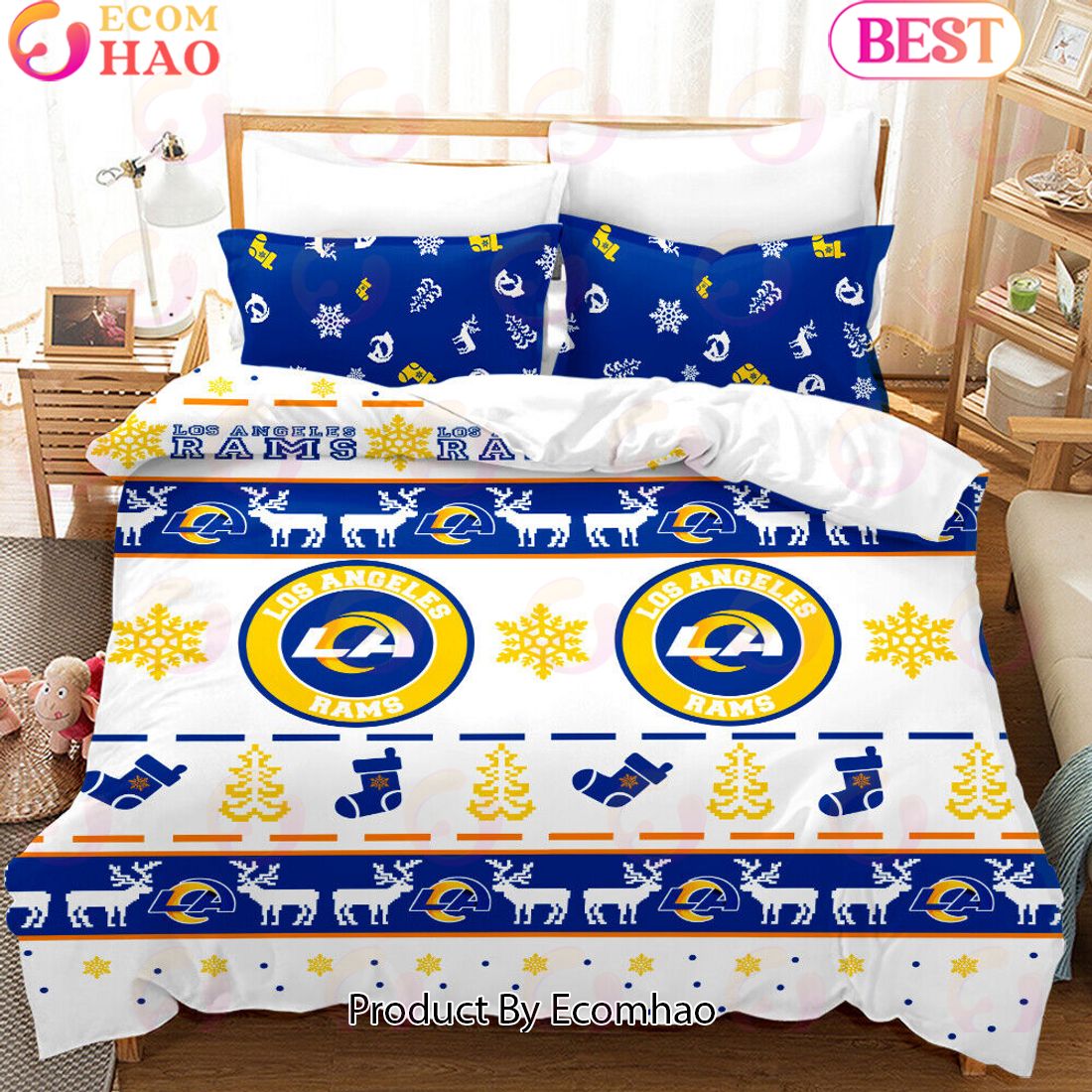 NFL Los Angeles Rams Special Christmas Design Bedding Set