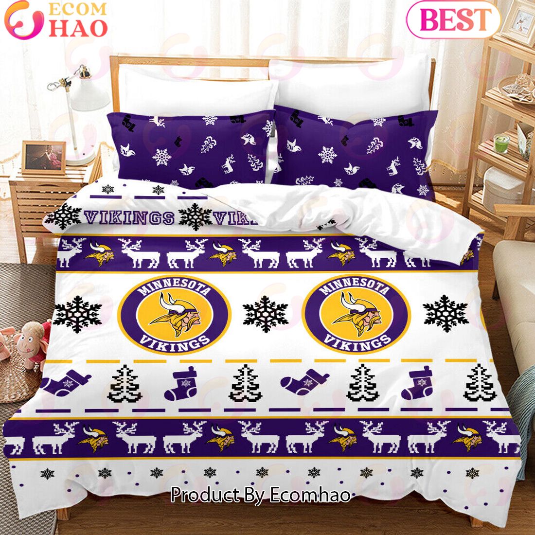 NFL Minnesota Vikings Special Christmas Design Bedding Set