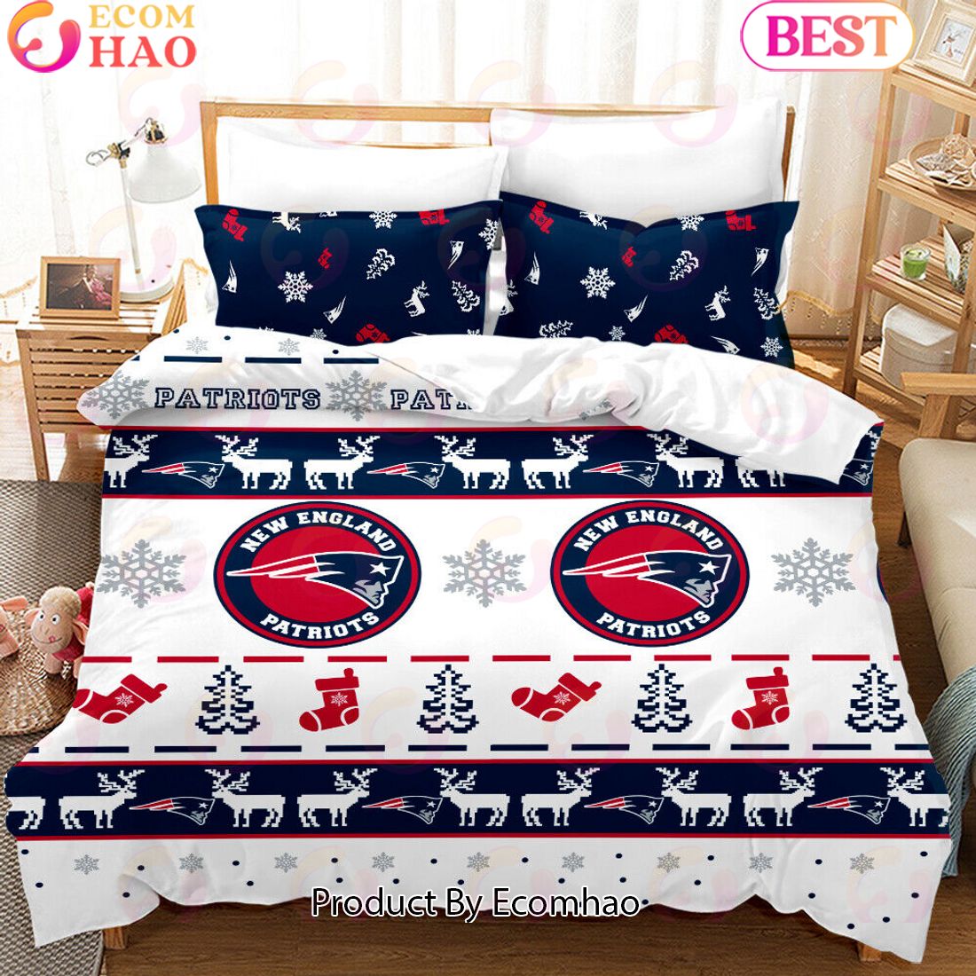 NFL New England Patriots Special Christmas Design Bedding Set